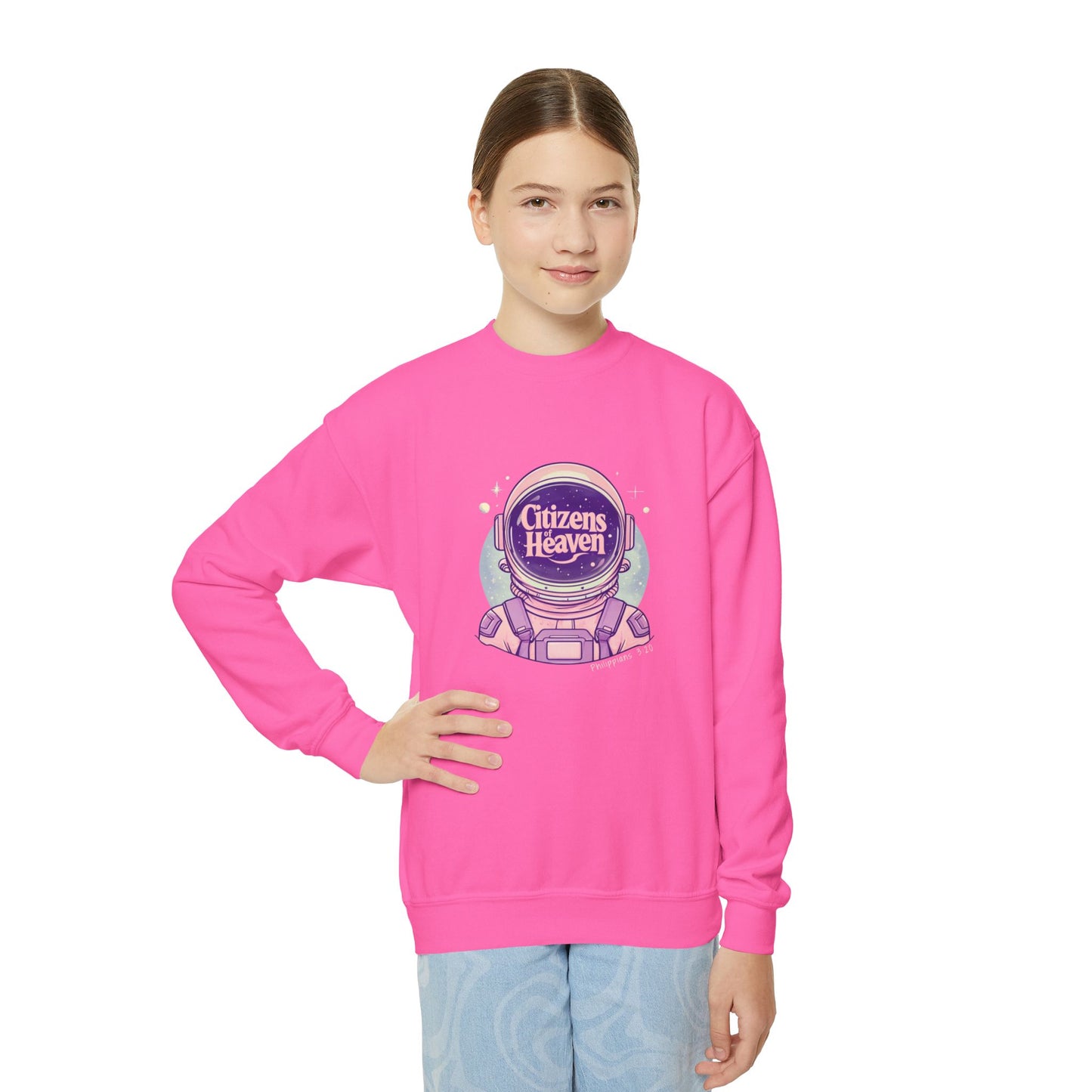 Pink Astronaut Youth Crewneck Sweatshirt