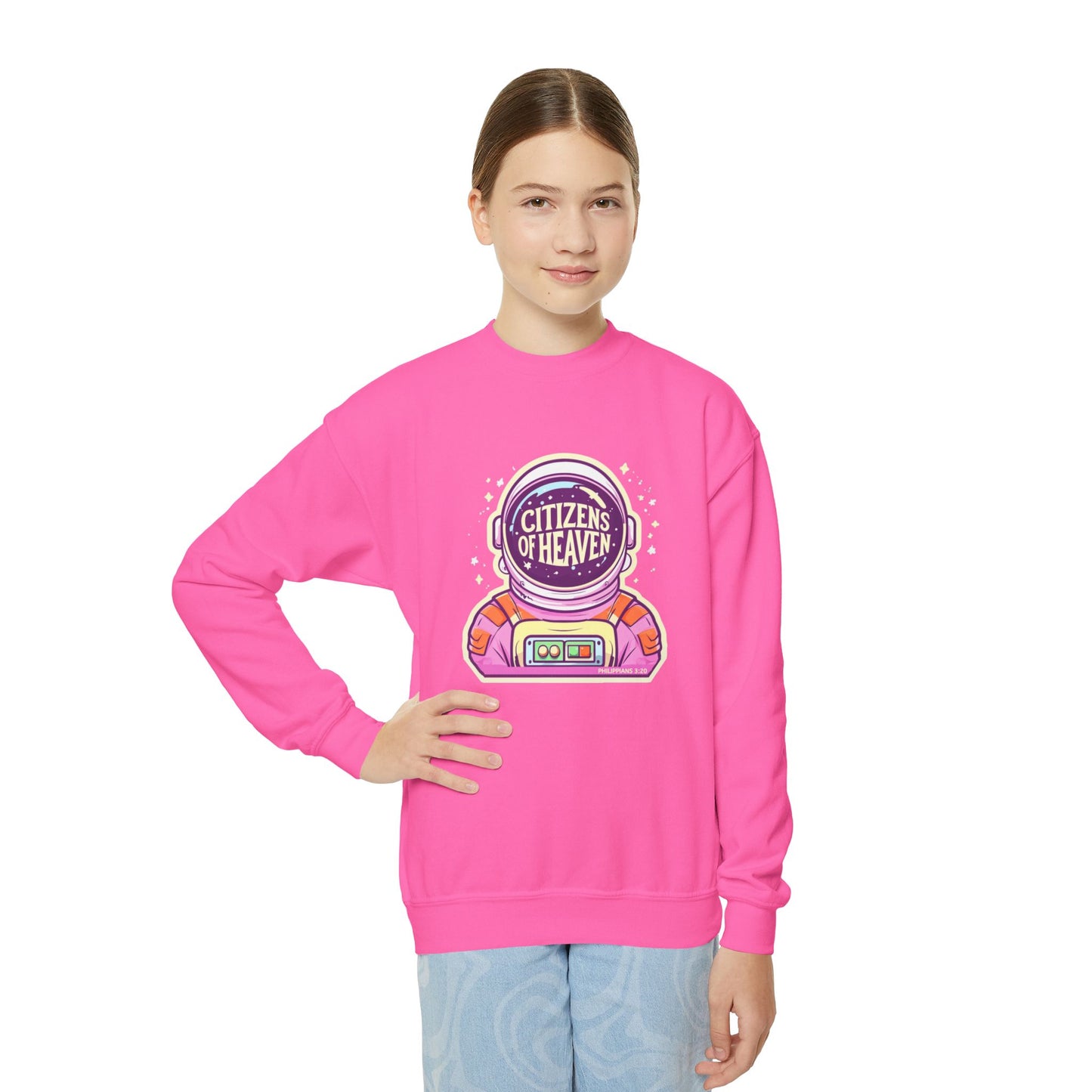 Bold Color Astronaut Youth Crewneck Sweatshirt